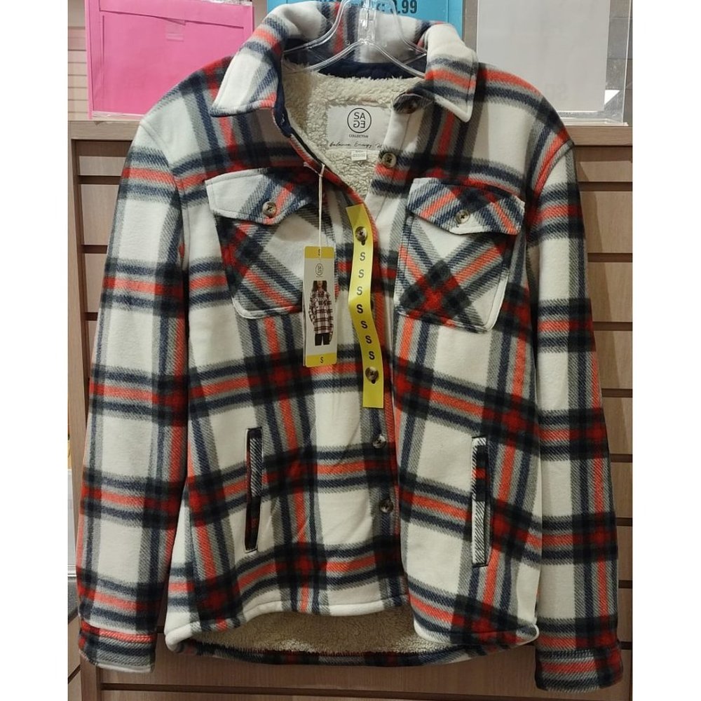 SAGE Women Plaid Super Plush Sherpa Lined Fleece Shirt Jacket with Pockets - Picture 6 of 9